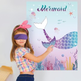 Pin The Tail on The Mermaid Party Game with 24 PCS Tails for Kids Girls Birthday 21\'\' x 28\'\' (Mermaid)