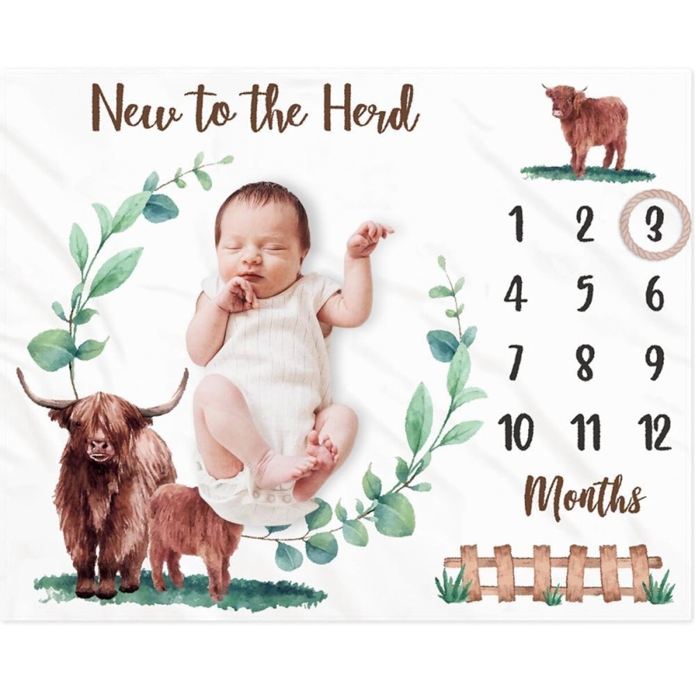 Gicoherero Highland Cows Baby Monthly Milestone Blanket Scotland Photo Prop Month Blanket Growth Chart Gift Ideas for Newborn Boy Girl Nursery Dcor Baby Shower 40 X 50