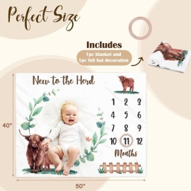 Gicoherero Highland Cows Baby Monthly Milestone Blanket Scotland Photo Prop Month Blanket Growth Chart Gift Ideas for Newborn Boy Girl Nursery Dcor Baby Shower 40 X 50