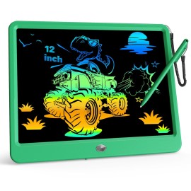 KOKODI 12 Inch LCD Writing Tablet with Anti-Lost Stylus Erasable Doodle Board Colorful Toddler Drawing Pad Car Travel School Games Toys for 3 4 5 6 7 8 Kids Birthday Gift for Girls Boys Adults Green