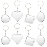 BOSMIOW 8PCS Mini Metal Folding Mirror,Portable Compact Cosmetic Mirror,Dual Sided Vanity Mirror with Key Ring Keychain,Makeup Tools for Women Girls,Square,Circular,Heart-Shaped,Elliptical