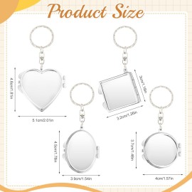 BOSMIOW 8PCS Mini Metal Folding Mirror,Portable Compact Cosmetic Mirror,Dual Sided Vanity Mirror with Key Ring Keychain,Makeup Tools for Women Girls,Square,Circular,Heart-Shaped,Elliptical