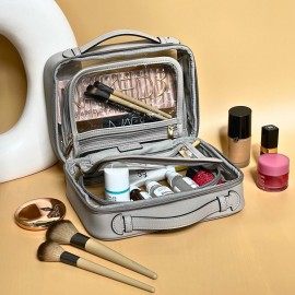 JAZD Clear Makeup Bag Toiletry Bag for Women Cosmetic Case Large Capacity Travel Make Up Bag Organizer Transparent Storage Compartment TSA Approved (GRAY)