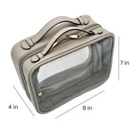 JAZD Clear Makeup Bag Toiletry Bag for Women Cosmetic Case Large Capacity Travel Make Up Bag Organizer Transparent Storage Compartment TSA Approved (GRAY)
