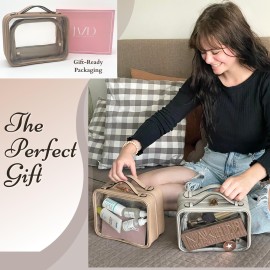 JAZD Clear Makeup Bag Toiletry Bag for Women Cosmetic Case Large Capacity Travel Make Up Bag Organizer Transparent Storage Compartment TSA Approved (GRAY)