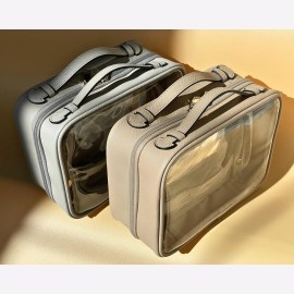 JAZD Clear Makeup Bag Toiletry Bag for Women Cosmetic Case Large Capacity Travel Make Up Bag Organizer Transparent Storage Compartment TSA Approved (GRAY)