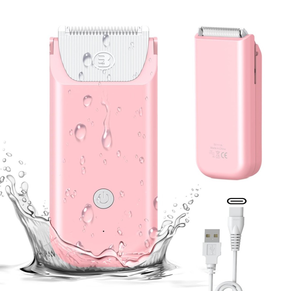 ENSSU Bikini Trimmer for Women with Type-C Rechargeable, Portable Pubic Hair Trimmer for Arms, Legs, Underarms, Electric Lady Body Shaver for Women & Men, Waterproof & Compact Size, Pink