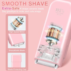 ENSSU Bikini Trimmer for Women with Type-C Rechargeable, Portable Pubic Hair Trimmer for Arms, Legs, Underarms, Electric Lady Body Shaver for Women & Men, Waterproof & Compact Size, Pink