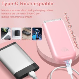 ENSSU Bikini Trimmer for Women with Type-C Rechargeable, Portable Pubic Hair Trimmer for Arms, Legs, Underarms, Electric Lady Body Shaver for Women & Men, Waterproof & Compact Size, Pink