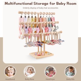 AOFLLU Baby Headband Holder - 3-Tier Wooden Headband Organizer - Hairbands holder Hair Accessories Organizer Storage - Baby Present Registry and Baby Shower List for Nursery Decor
