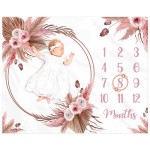 Gicoherero Floral Boho Baby Monthly Milestone Blanket Little Girl Bohemian Photo Prop Blanket Personalized Bliss Baby Present Pampas Grass Ideas for Newborn Princess Pinkk Nursery Dcor 40 X 50