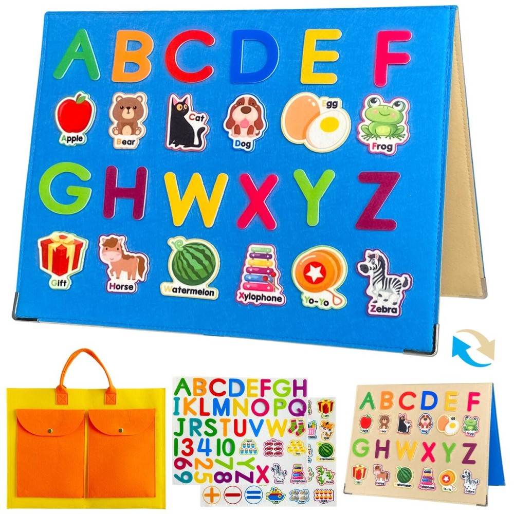 Foldable,Freestanding Felt Flannel Board Set for Toddlers,With 75 Felt Learning Letters Numbers Pieces,Double-Sided,With Storage Bag,for Parent-Child Story Time,Preschool,Classroom,Journey Time