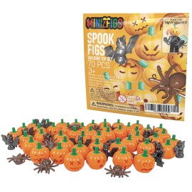 Minizfigs Halloween Spooky Pumpkin Set - 70 Piece Bulk Orange Jack-O-Lantern Pumpkins, Bats, Spiders Classic Building Toy Accessories for Lego Minifigures | Compatible with Most Major Brands