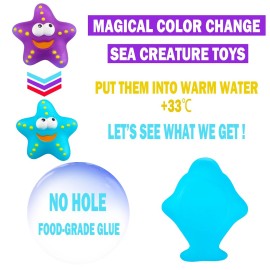 Color Changing No Hole Bath Toys for Kids Toddlers, Color Change Sea Creatures Ocean Animal Toys with Drying Bag(9 Pack), Baby Bath Toys Water Toys Floating Fish Toys