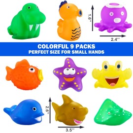 Color Changing No Hole Bath Toys for Kids Toddlers, Color Change Sea Creatures Ocean Animal Toys with Drying Bag(9 Pack), Baby Bath Toys Water Toys Floating Fish Toys
