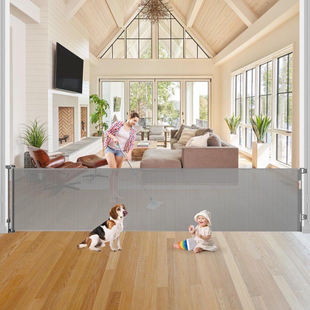 125 Inch Retractable Baby Gates for Wide Openings Extra Long Retractable Dog Gates for The House Extra Wide Retractable Pet Gates for Dogs Indoor Outdoor Large Stair Gates for Kids or Pets, Grey