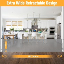 125 Inch Retractable Baby Gates for Wide Openings Extra Long Retractable Dog Gates for The House Extra Wide Retractable Pet Gates for Dogs Indoor Outdoor Large Stair Gates for Kids or Pets, Grey
