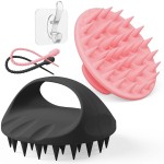 ManmiHealth Large Hair Scalp Scrubber, One-piece Silicone Scalp Massager for Wet Dry, Long Bristles Shampoo Brush for Dandruff Removal and Hair Growth with Free Strap&Hook.(Pink+Black)
