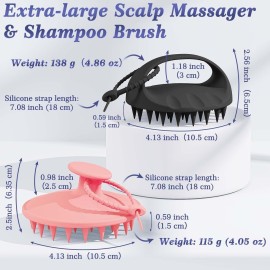 ManmiHealth Large Hair Scalp Scrubber, One-piece Silicone Scalp Massager for Wet Dry, Long Bristles Shampoo Brush for Dandruff Removal and Hair Growth with Free Strap&Hook.(Pink+Black)