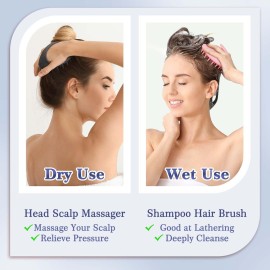 ManmiHealth Large Hair Scalp Scrubber, One-piece Silicone Scalp Massager for Wet Dry, Long Bristles Shampoo Brush for Dandruff Removal and Hair Growth with Free Strap&Hook.(Pink+Black)