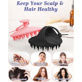 ManmiHealth Large Hair Scalp Scrubber, One-piece Silicone Scalp Massager for Wet Dry, Long Bristles Shampoo Brush for Dandruff Removal and Hair Growth with Free Strap&Hook.(Pink+Black)
