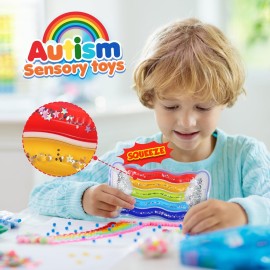 Squishy Sensory Toys for Kids - Fidget Toy Sensory Tube Filled with Colorful Goo, Glitter, Calming Tool for Autism, ADHD - Easter Basket Stuffer, Classroom Prizes, Goodie Bag Stuffers (Rainbow)