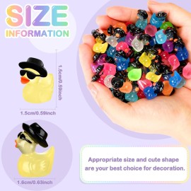 Barydat 150 Pcs Luminous Mini Resin Ducks Bulk Glow in The Dark Tiny Cowboy Duck with Sunglasses and Hat Tiny Resin Figures Ornaments for Micro Landscape Garden Dollhouse Decor DIY Craft Cake