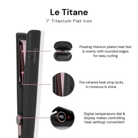 L\'ANGE HAIR Le Titane Titanium Flat Iron Hair Straightener and Curler 2 in 1 | Best Curling Flat Iron for All Hair Types | Dual Voltage Flat Iron for Travel | Hair Straightening Irons (Black 1)