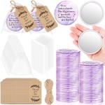 Tradder 50 Sets 2.76 Compact Mirrors Bulk Inspirational Appreciation Women Employee Gifts Small Purse Pocket Makeup Mirrors Wedding Bridal Souvenir Bags(Pink and Purple)