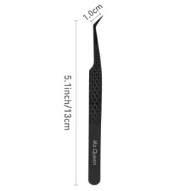 Ms.Queen Lash Extension Tweezers, Professional 45 Degree Fiber Grip Tweezers for Eyelash Extensions,Black
