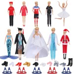 51 Pcs Doll Clothes and Accessories, 5 Sets Career Themed Clothes, 5 Sets Holiday Themed Clothes, 10 Pairs of Shoes 5 Doll Displays--Fits 11.5-inch Dolls, Girl\'s Gift.