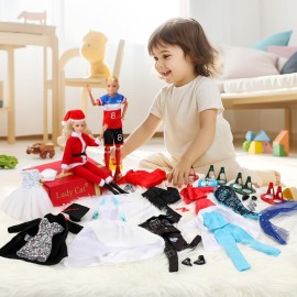 51 Pcs Doll Clothes and Accessories, 5 Sets Career Themed Clothes, 5 Sets Holiday Themed Clothes, 10 Pairs of Shoes 5 Doll Displays--Fits 11.5-inch Dolls, Girl\'s Gift.