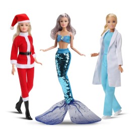 51 Pcs Doll Clothes and Accessories, 5 Sets Career Themed Clothes, 5 Sets Holiday Themed Clothes, 10 Pairs of Shoes 5 Doll Displays--Fits 11.5-inch Dolls, Girl\'s Gift.