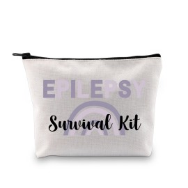 G2TUP Epilepsy Awareness Gift EPILEPSY Survival Kit Epilepsy Warrior Cosmetic Bag Purple Ribbon Gift Chronic Illness Gift (EPILEPSY Survival Kit MB)