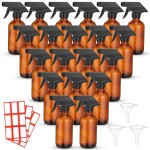 Norme 24 Pcs Glass Spray Bottles with Funnels and Labels 8 oz Refillable Cosmetic Empty Spray Containers with Trigger Squirt Containers for Essential Oil Cleaning Solutions(Brown)