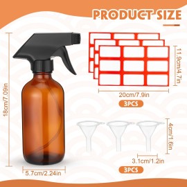 Norme 24 Pcs Glass Spray Bottles with Funnels and Labels 8 oz Refillable Cosmetic Empty Spray Containers with Trigger Squirt Containers for Essential Oil Cleaning Solutions(Brown)