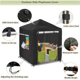 Hadisi Outdoor Kids Playhouse Cover,600D Heavy Duty Waterproof Play House Covers,56 W x 56 D x 60 H,Suitable for All Around Playtime Patio with Canopy Playset -Black