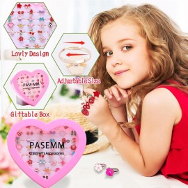 PASEMM 36pcs Little Girl Jewel Rings, Adjustable, No Duplication Kids Play Rings in Box,Pretend and Dress Up Rings for 4-12 Year Old Girls Birthday Gifts Holiday Gifts, 4 5 6 7 8 9 10 11 12 Year Old G