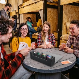 FOTEEMO Card Deck Box for MTG, 5 in 1 Commander Deck Box Deck Box Trading Card Deck Storage Box Holding 400+ Sleeved Cards Magic Commander TCG Sports Card Box (Black and Grey)