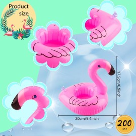 200 Pack Inflatable Flamingo Drink Holder Pink Flamingo Drink Floats Flamingo Floating Drink Holder Cup Coasters for Hot Tub Summer Beach Swim Pool Party