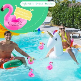 200 Pack Inflatable Flamingo Drink Holder Pink Flamingo Drink Floats Flamingo Floating Drink Holder Cup Coasters for Hot Tub Summer Beach Swim Pool Party