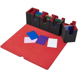 FOTEEMO Card Deck Box For MTG, 5 in 1 Commander Deck Box Magic The Gathering Deck Box Trading Card Deck Storage Box Holding 400+ Unsleeved Cards Strong Magnet Yugioh Deck Box (Black and Red)
