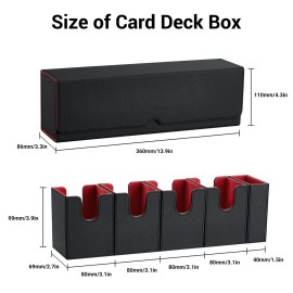 FOTEEMO Card Deck Box For MTG, 5 in 1 Commander Deck Box Magic The Gathering Deck Box Trading Card Deck Storage Box Holding 400+ Unsleeved Cards Strong Magnet Yugioh Deck Box (Black and Red)