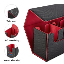 FOTEEMO Card Deck Box For MTG, 5 in 1 Commander Deck Box Magic The Gathering Deck Box Trading Card Deck Storage Box Holding 400+ Unsleeved Cards Strong Magnet Yugioh Deck Box (Black and Red)