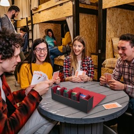 FOTEEMO Card Deck Box For MTG, 5 in 1 Commander Deck Box Magic The Gathering Deck Box Trading Card Deck Storage Box Holding 400+ Unsleeved Cards Strong Magnet Yugioh Deck Box (Black and Red)