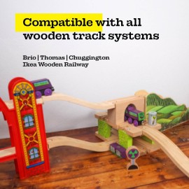 3 Level Wooden Bridge and Train Tunnel - Zany Trains - Toxic Turnpike - Viaduct Arch Bridge - Wooden Train Tracks Compatible with All Major Brands - Train Set Accessories Table