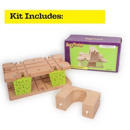 3 Level Wooden Bridge and Train Tunnel - Zany Trains - Toxic Turnpike - Viaduct Arch Bridge - Wooden Train Tracks Compatible with All Major Brands - Train Set Accessories Table