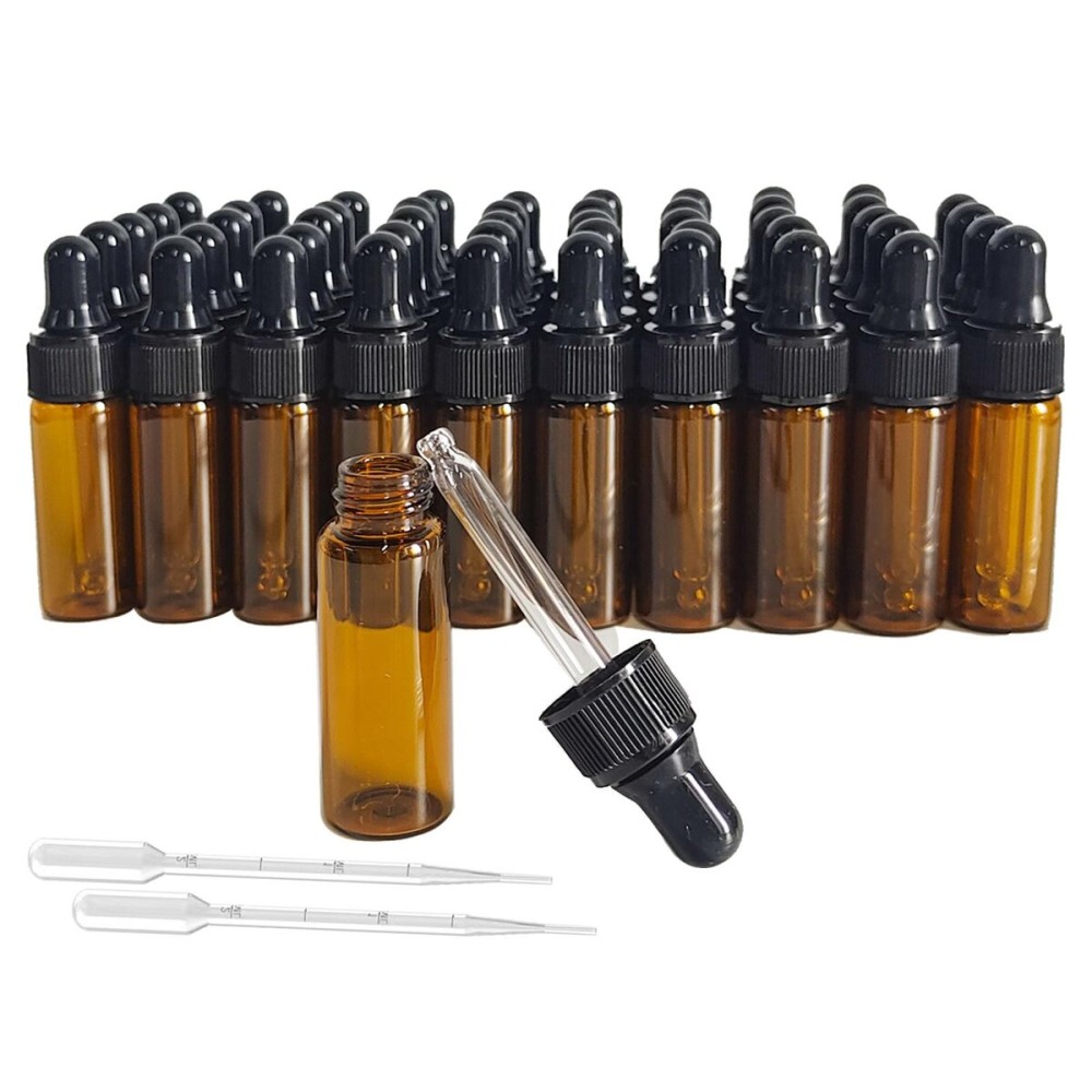 AGENIZ 50 Pcs 5ml Amber Mini Dropper Bottles Essential Oils Sample Dropper Bottles For Traveling Essential Oils Perfume Cosmetic Liquid