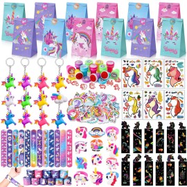Winrayk 184Pcs Unicorn Party Favors Unicorn Birthday Party Supplies for Girls, Gift Bag Bookmark DIY Sticker Stamper Ring Sticker Slap Bracelet Keychain, Kids Goodie Bag Stuffers Girls Birthday Favors