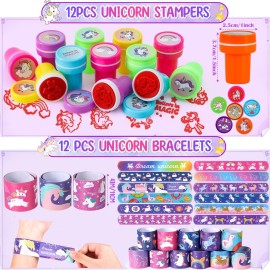 Winrayk 184Pcs Unicorn Party Favors Unicorn Birthday Party Supplies for Girls, Gift Bag Bookmark DIY Sticker Stamper Ring Sticker Slap Bracelet Keychain, Kids Goodie Bag Stuffers Girls Birthday Favors
